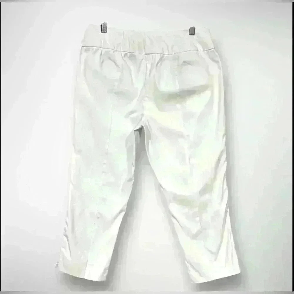 Women's White Mid Rise Pull-on Cropped Capri Pants Size 12 C Est. 1946 - Picture 2 of 8